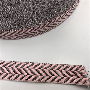 Sildebensvævet bånd - i flot rosa / gråsort, 15 mm